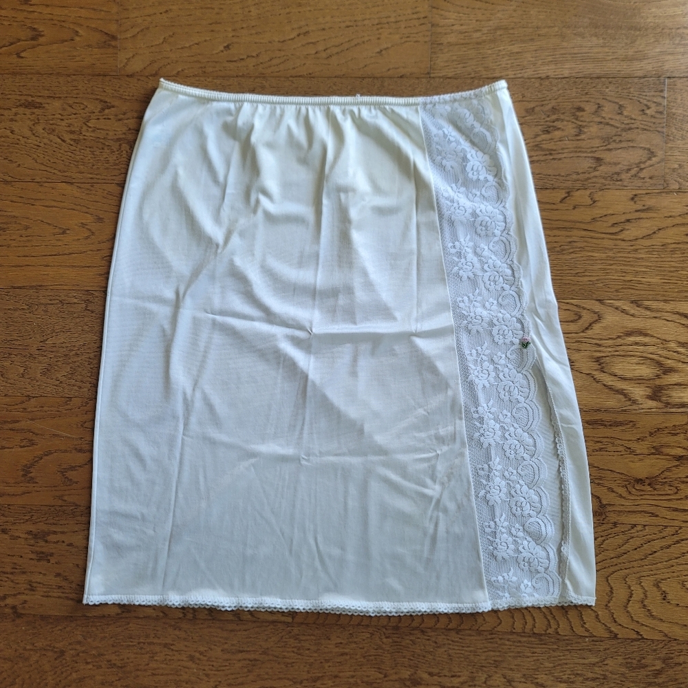 Vintage Maidenform Slip Skirt Lace Panel Ivory Rose Large